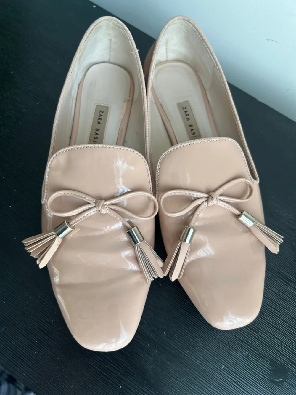 Zara Basic Nude Flats Gold Accent Heel Bow Size 38 - Picture 11 of 16